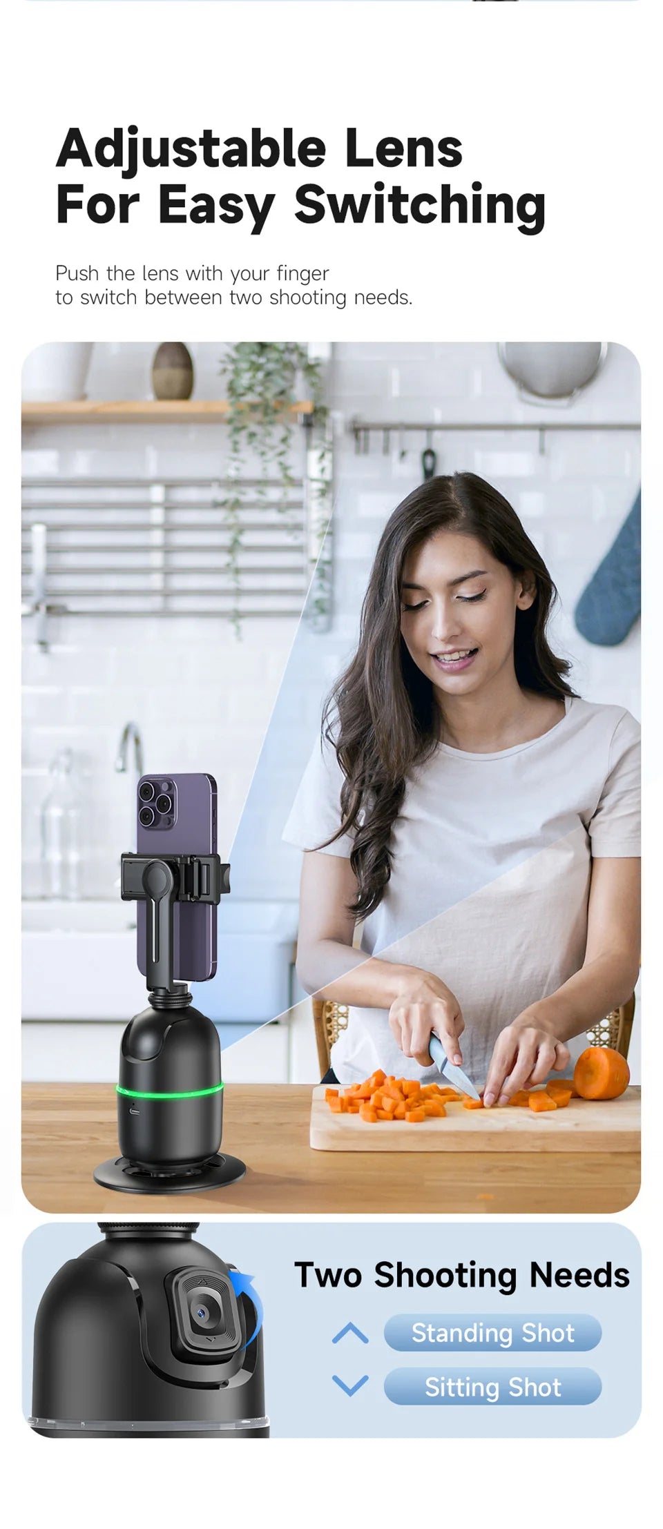 Selfie Stick Stabilizer 360° Auto Face Tracking AI Gimbal All-in-One Desktop Phone Holder Tripod for Smartphone Video Vlog Live