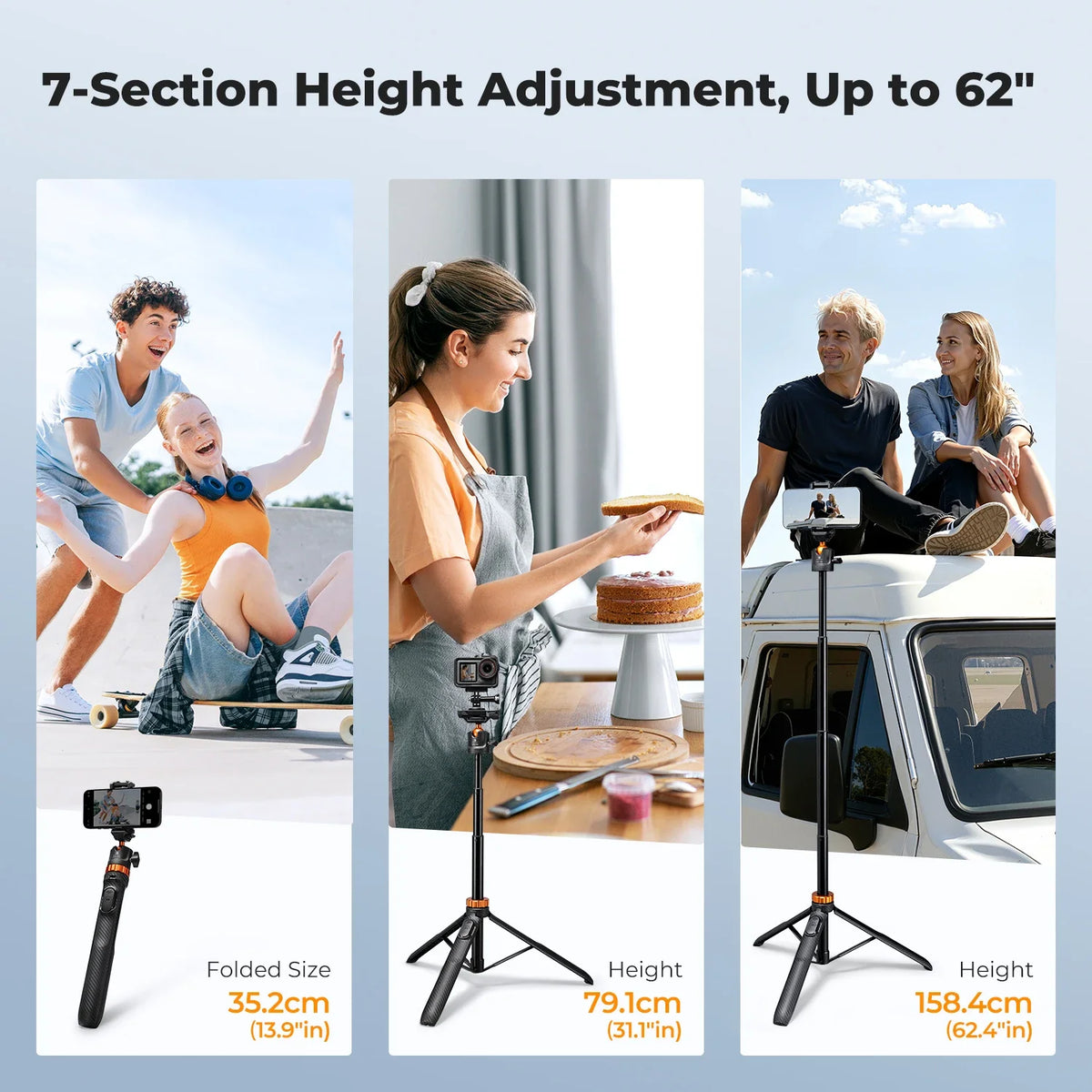 K&F CONCEPT Phone Selfie Stick Tripod 2-in-1 Extendable Cell Phone Tripod Stand with Remote 360° Ball Head for DJI Osmo Pocket3