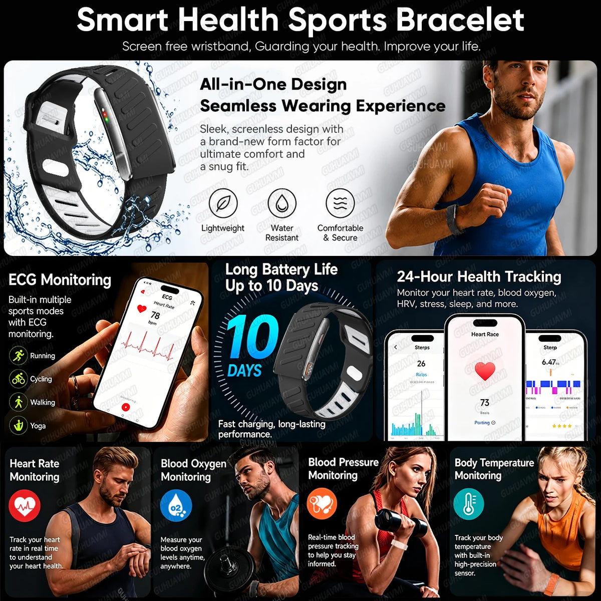 2026 New NO Screen Health Smart Bracelet ECG+PPG Blood Pressure Heart Rate Sleep Monitoring Pedometer Fitness tracker Smart Band