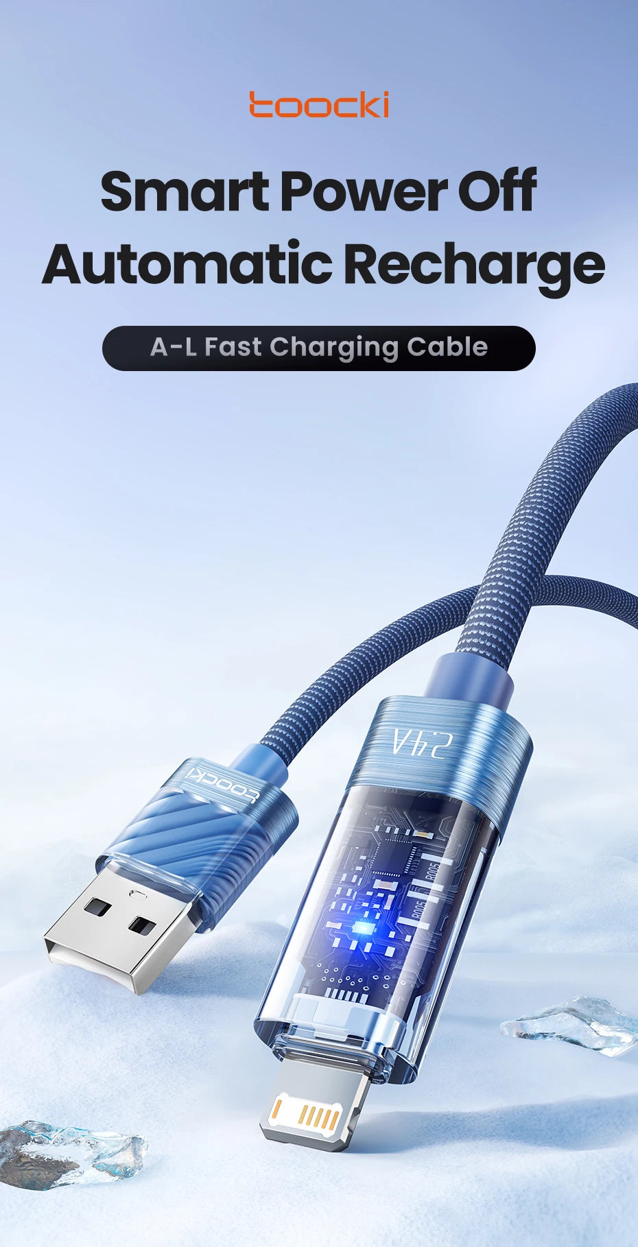 Toocki USB A to Lightning Cable 2.4A Smart Auto Power-off Fast Charging Data Wire for iPhone 14 13 12 11 Pro Max XS 8 7 SE iPad