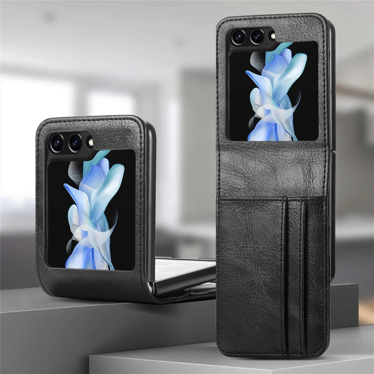 Luxury Card Holder Leather Phone Case For Samsung Galaxy Z Flip 8 7 FE 6 5 4 3 Flip8 Fold Wallet Photo Frame Business Back Cover