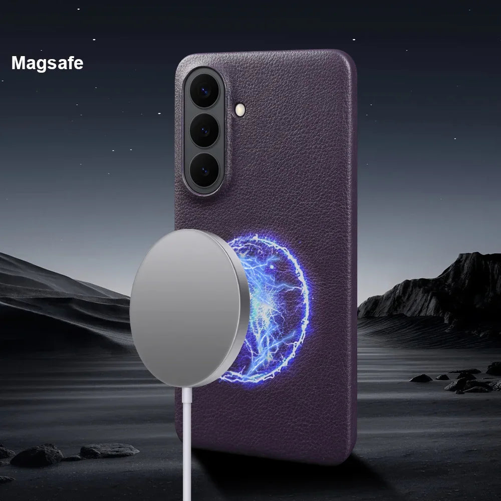 For Magsafe Case For Samsung Galaxy S26 Ultra S24 Plus S25 Edge S23 S21 S20 FE Note 20 S22 Ultra Phone Case Leather Back Cover