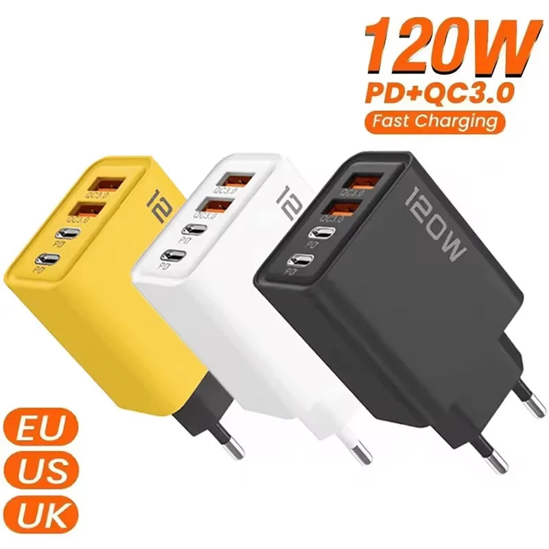 120W PD USB Charger Fast Charging Type C Mobile Phone Adapter For iPhone Samsung Quick Charge 3.0 EU Plug Wall Charger