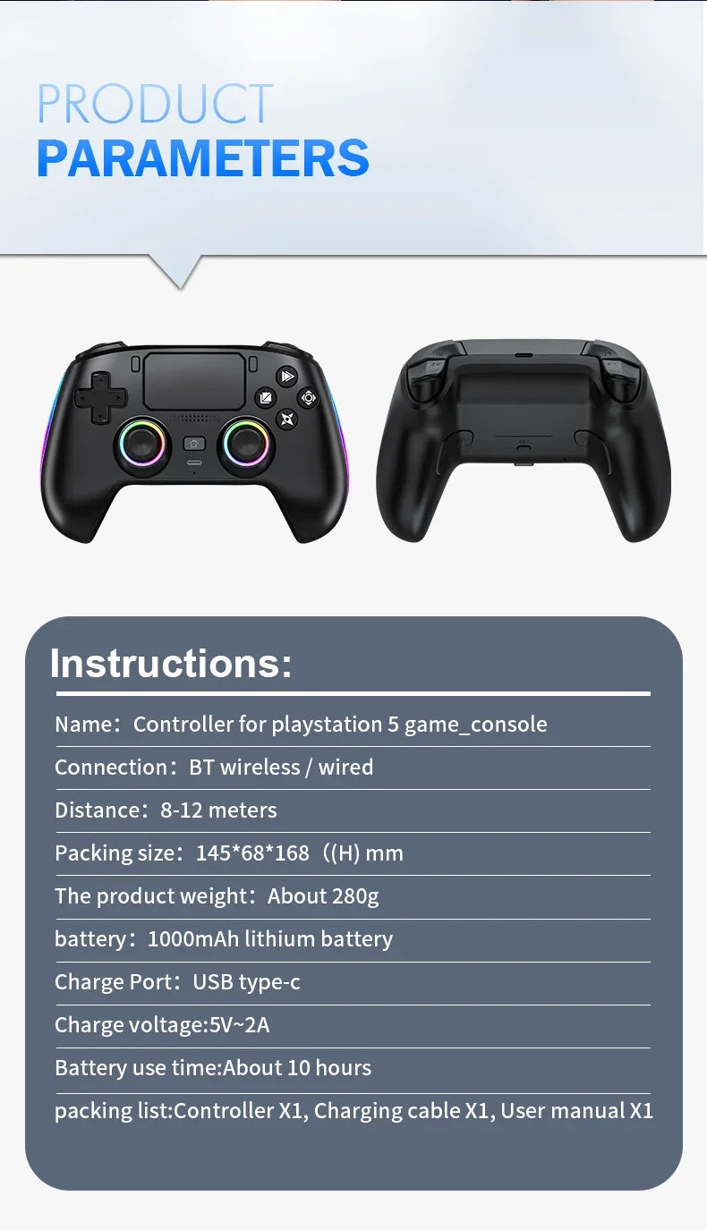Wireless Gamepad Gyro Sensor Hall Joystick and Effect Trigger Built-in Speaker for PS5 ps4 Wired Controller Gamer Wireless Game