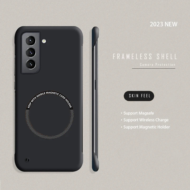 Hard PC Frameless Magnetic Phone Case For Samsung Galaxy S23 S22 S21 S20 FE Plus NOTE 20 S24 Ultra Magsafe Matte Thin Cover