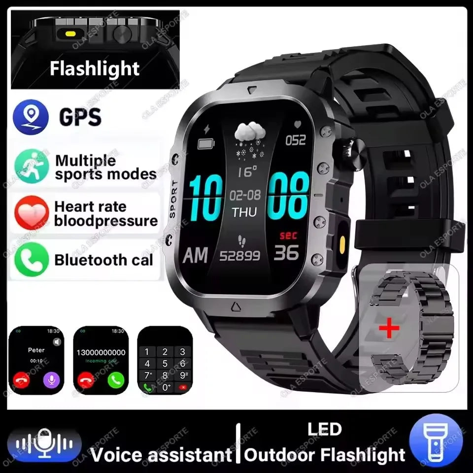 2026 New Rugged Military GPS Smart Watch Men Bluetooth Call Health Monitoring Sports 5ATM Waterproof Smartwatches Man Pk HT30