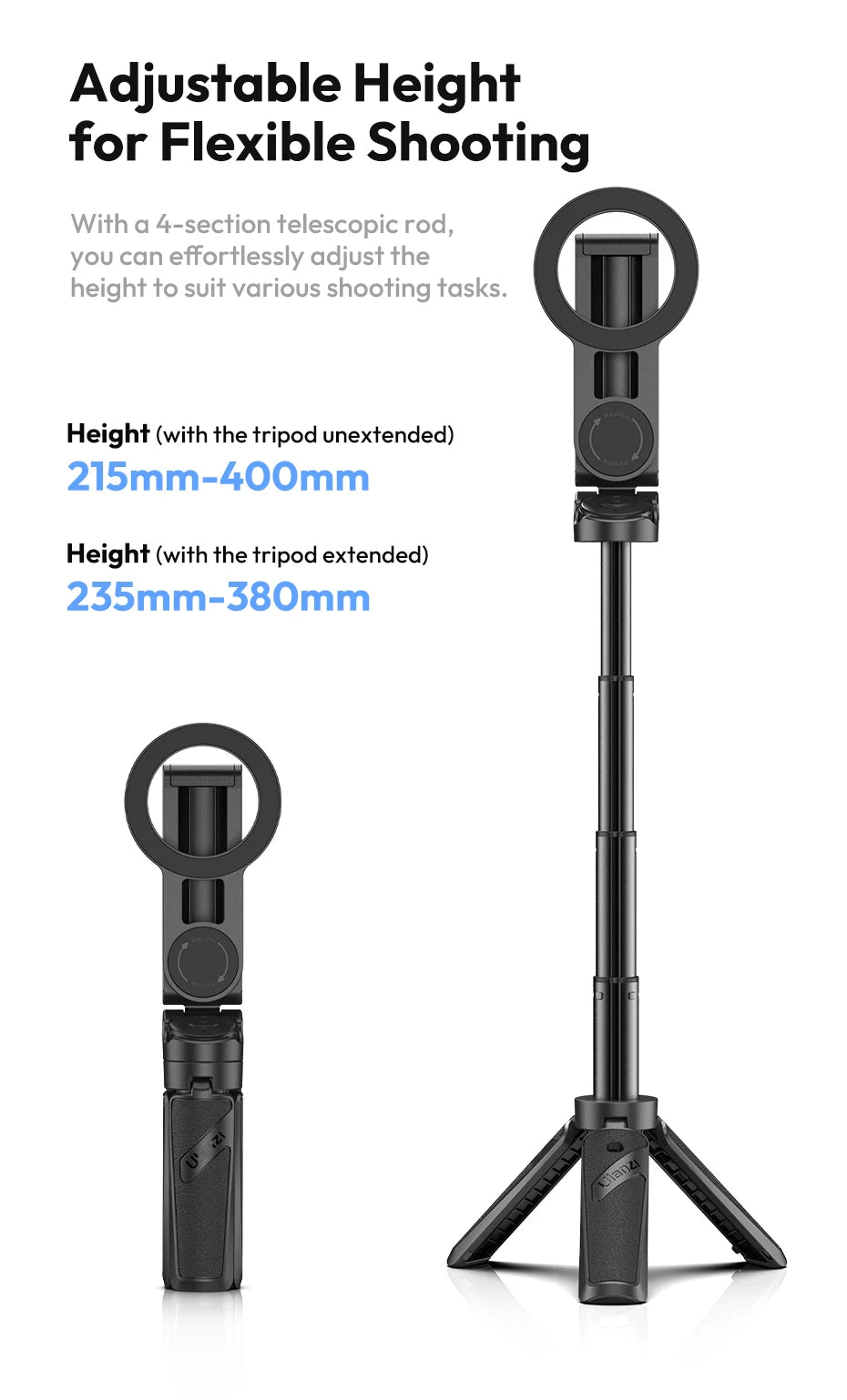 Ulanzi JJ03 Magnetic Phone Tripod Wireless Phone Grip Selfie Stick Desktop Tripod with Remote Control Photography Livestreaming