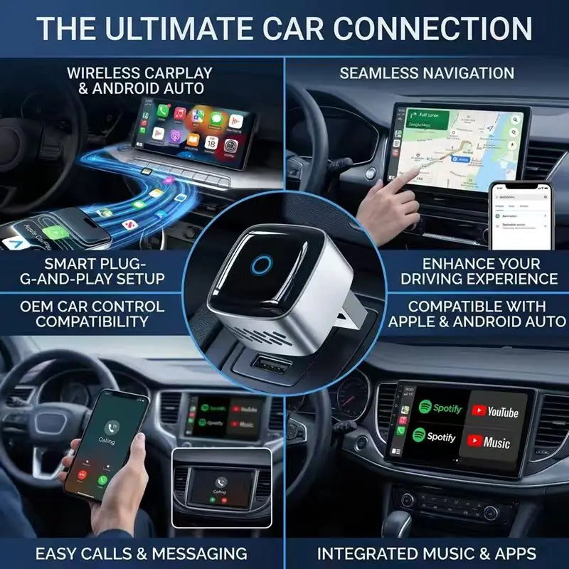 DRNVIYNC 2026 Wireless CarPlay Adapter 2-in-1 Wired to Wireless Dongle for Apple & Android Auto Plug and Play Universal Car Accessory
