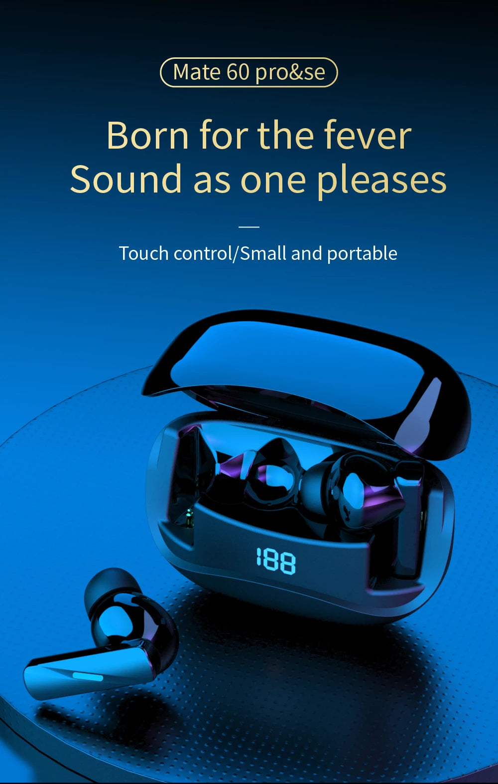 TWS High-Quality True Wireless Bluetooth Earphones Mate60, 12-Hour Playtime, Crystal Clear Sound with LED Battery Display