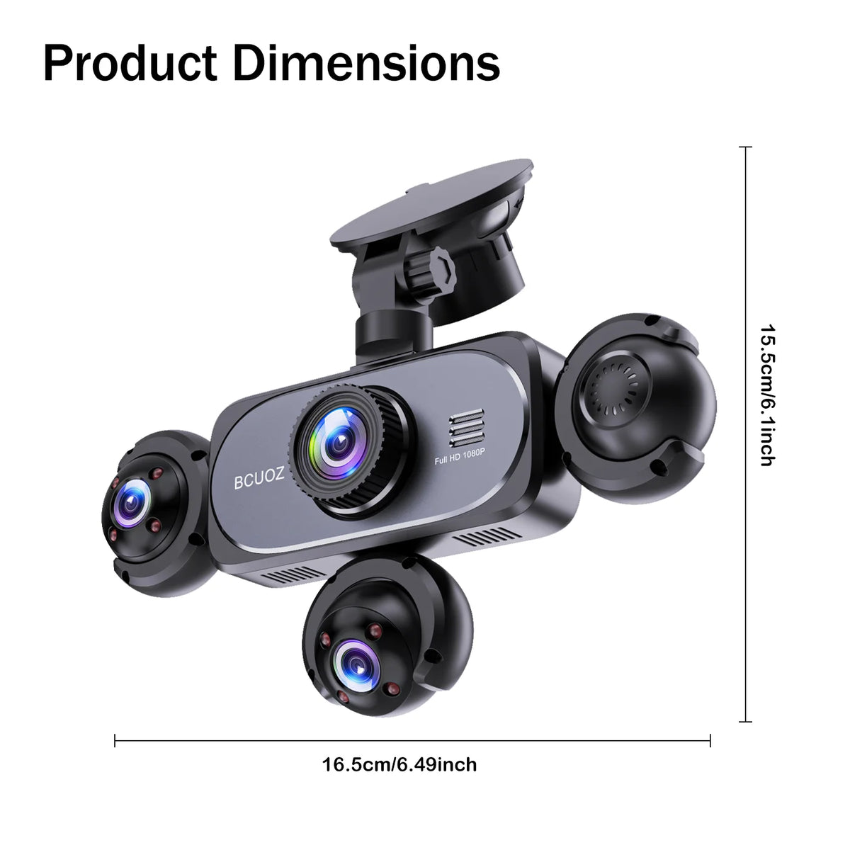BCUOZ 360° Dashcam 5-Lens 1080P Front 720P Rear Left Right Car Cameras Super Night Vision G-Sensor WDR Loop Recording 12-24V Plug Power Supply Optional 64GB Memory Card