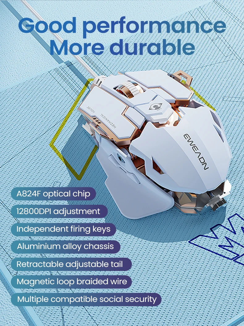 EWEADN G5 USB Wired Gaming Mouse Silent or audible optional, Buttons Macro Function Keys, for desktop, laptop, computer, school