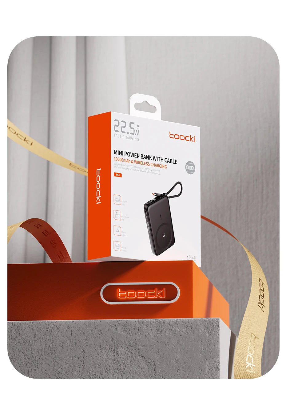 Toocki PowerBank 10000mAh Magnetic Wirelss 15W USB C PD 22.5W Fast Charge for iPhone 16 15 14 13 Portable Power Bank for Magsafe