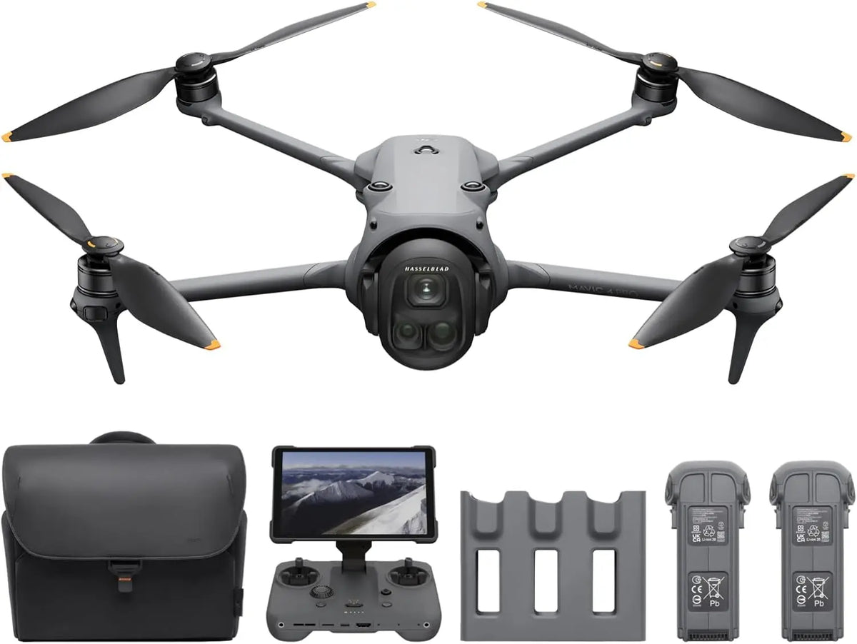 Refurbished DJI Mavic 4 Pro Flagship Tri-Camera Drone with 100MP 4/3 CMOS Hasselblad Camera, 30km/18.6mi Video Transmission, 51-Min Max Flight Time, Charging Hub, and More