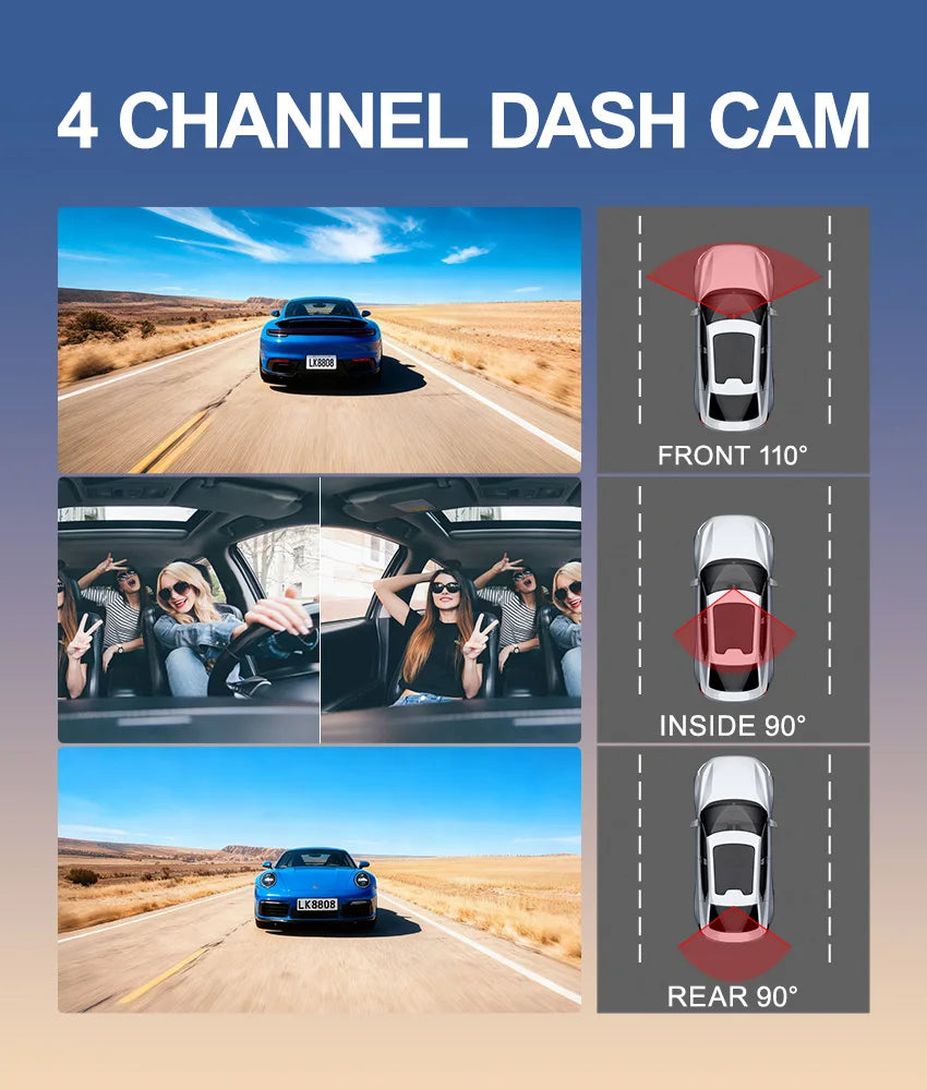 HD1080P 4channels Dashcam 2inch IPS Car Camera Night Vision Recording Auto DVR Loop Dash Recorder Vehicle Accessories