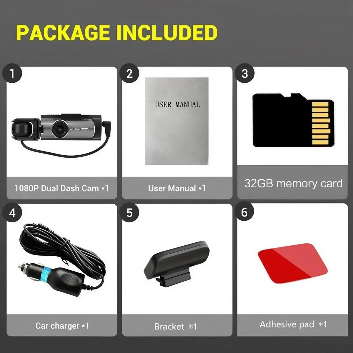 1080P HD Dual Lens Front and Rear Car Dash Cam Driving Recorder IR Night Vision G Sensor Parking Mode Motion Detection Three Point One Six Inch IPS Screen Wide Angle Loop Recording Supports One Hundred Twenty Eight GB Max H26