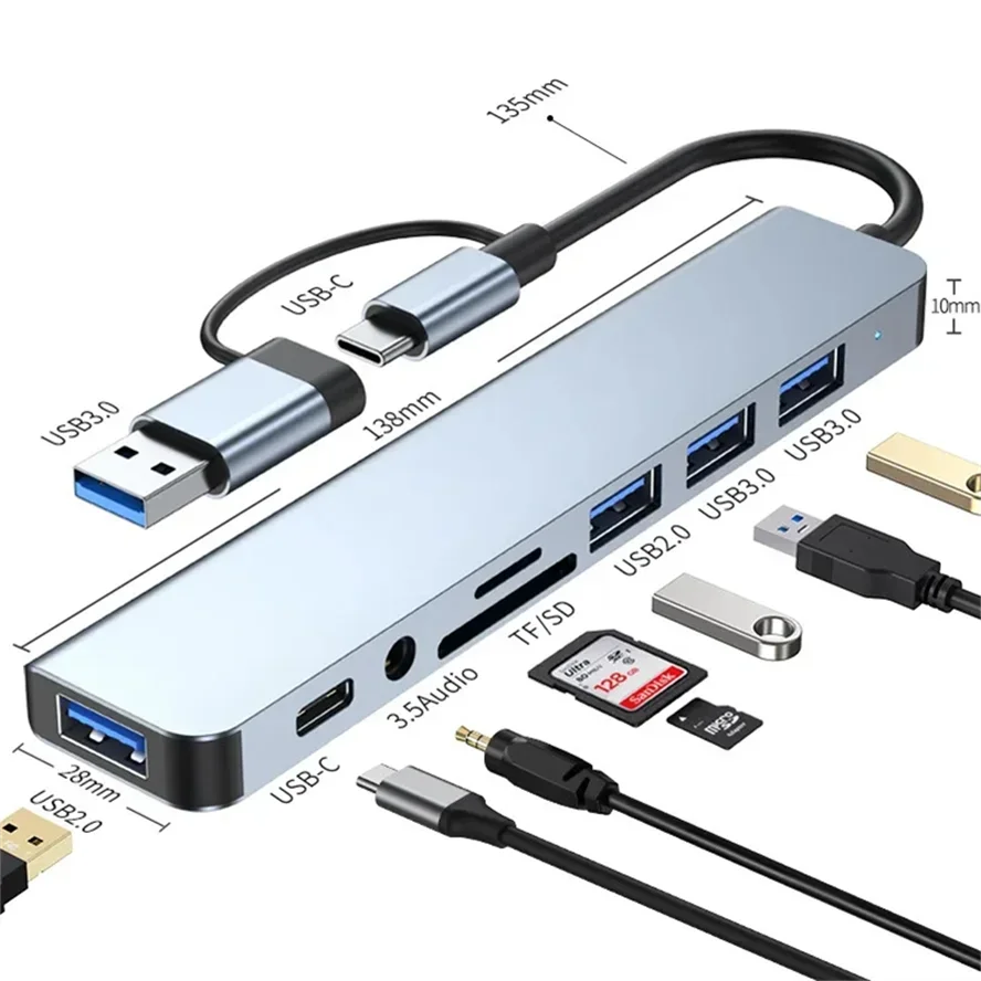 8 in 1 USB C HUB 3.0 Type C Splitter 4K Docking Station Laptop Adapter PD SD TF For Macbook Air M1 iPad Pro RJ45 HDMI-Compatible