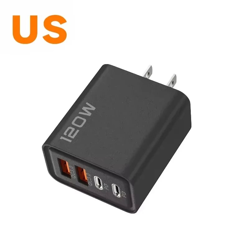 120W PD USB Charger Fast Charging Type C Mobile Phone Adapter For iPhone Samsung Quick Charge 3.0 EU Plug Wall Charger