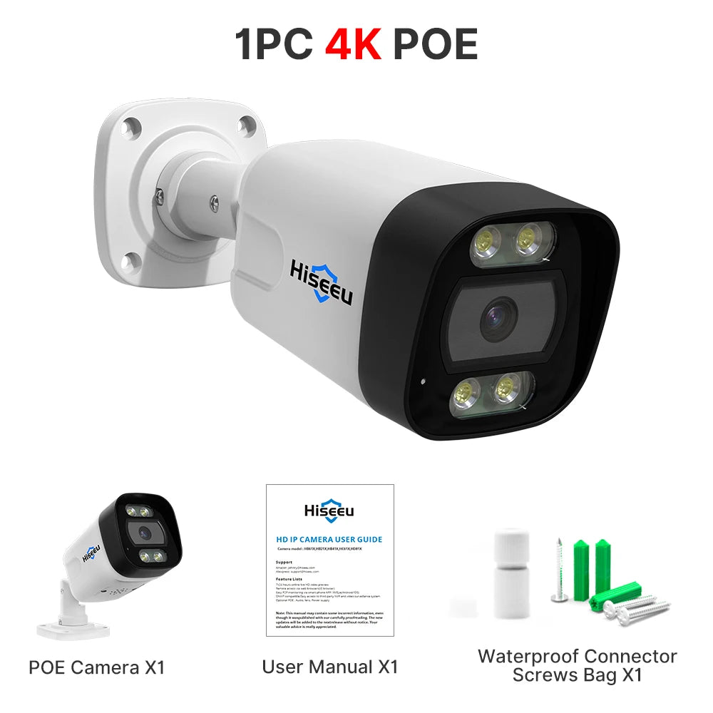 Hiseeu POE 5MP 8MP 4K IP Camera Color Night Vision Face Detection Waterproof H.265 Home Security Surveillance CCTV Cameras
