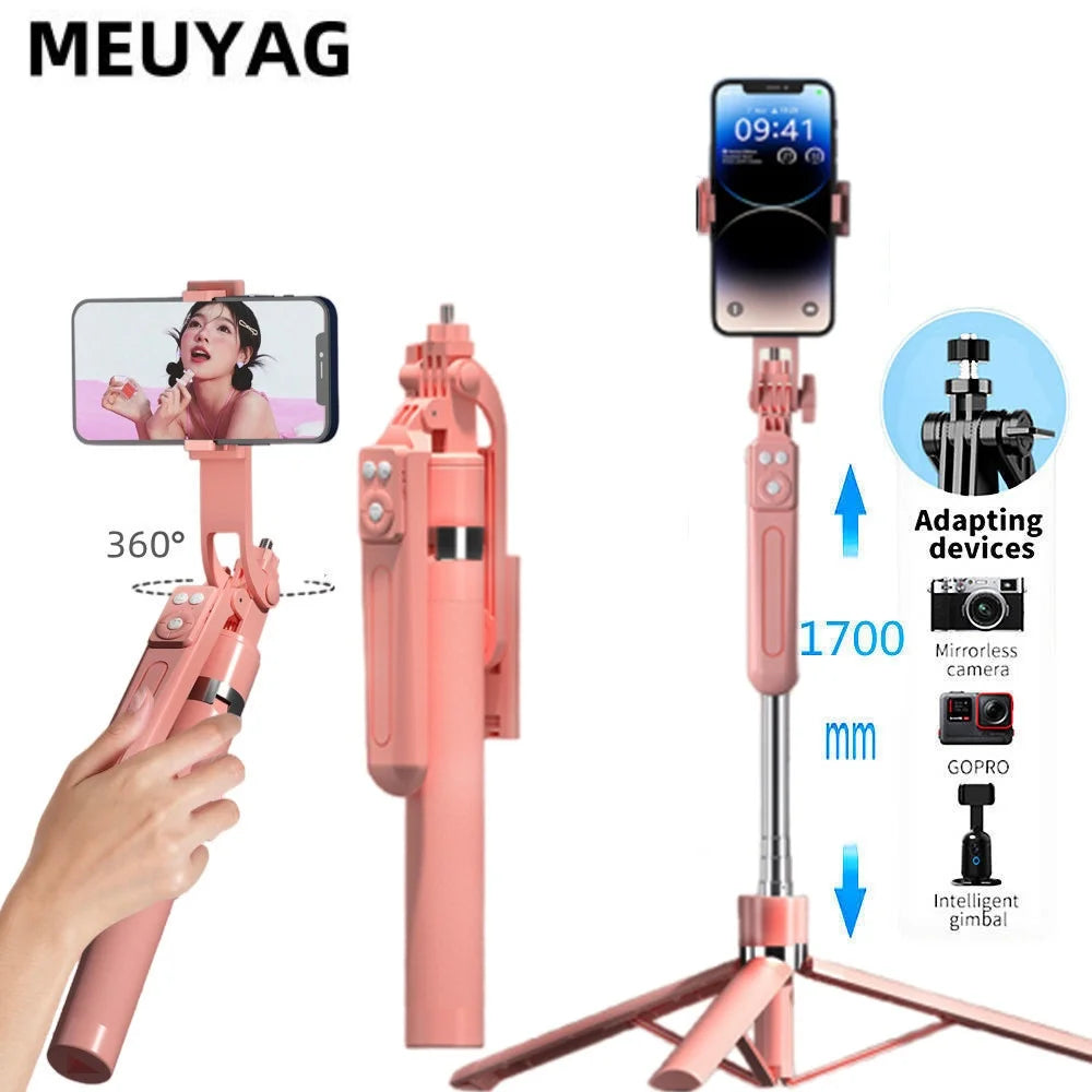 MEUYAG Selfie Stick 360° Rotation 170cm with Wireless Bluetooth Extended Tripod with Remote Shutter for Android iOS Smartphone
