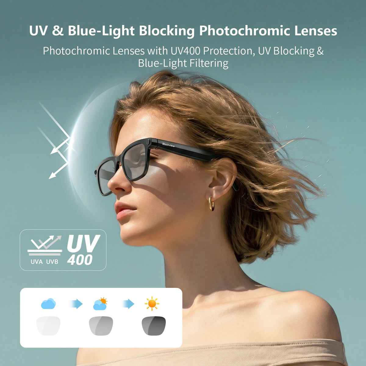 Blackview BV300 4K AI Glasses Color-Changing Smart Translation Glasses Photo Video Recording Waterproof Call Smart Sunglasses