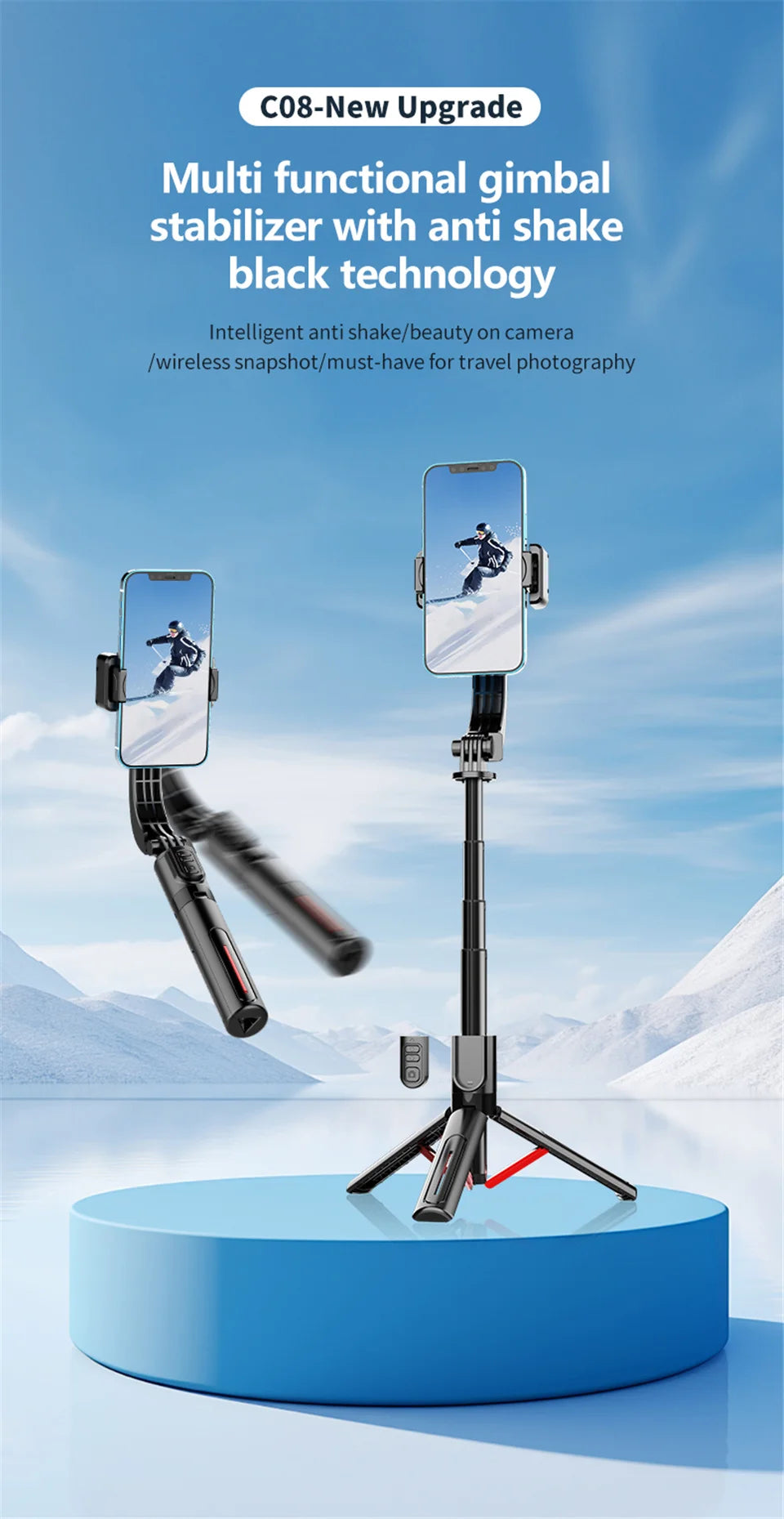 FANGTUOSI Handheld Gimbal Stabilizer 360° Rotation Estabilizador Anti Shake Selfie Stick Fill Light For Phone Stabilizer Tripod