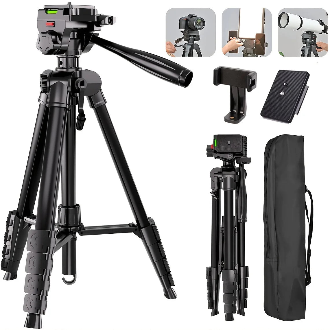 Professional 73 Inch Camera Tripod Heavy Duty Stand with Phone Holder Travel Bag for DSLR SLR DV Projector Photography