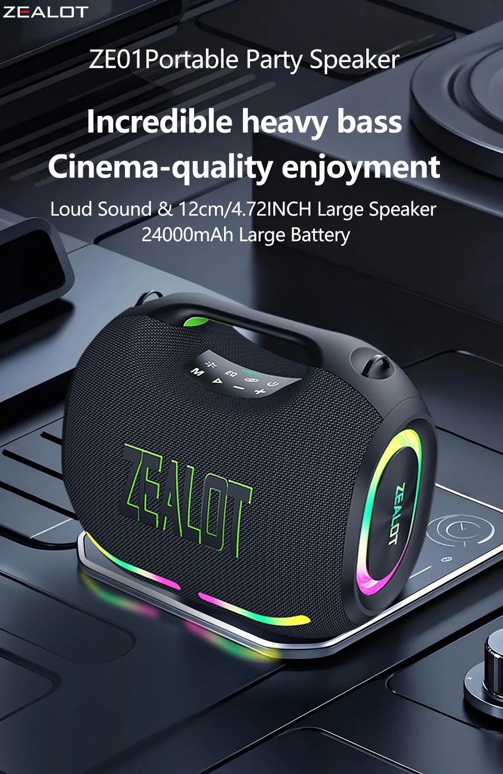 ZEALOT-ZE01 Wireless Bluetooth Speaker 120W TWS Subwoofer Bluetooth Speaker High Volume Waterproof Portable Power Bank HIFI Sound Quality Good-Looking Blue Speaker Long Battery Life