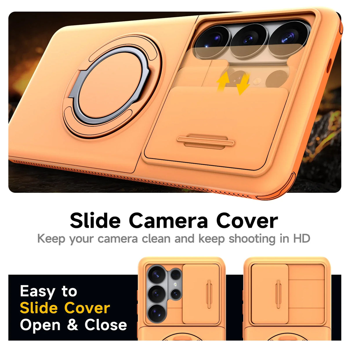 Case For Samsung Galaxy S26 S25 S24 S23 S22 Ultra Plus S25FE S24FE Funda Slide Camera Protect Ring Holder With Card Armor Cover