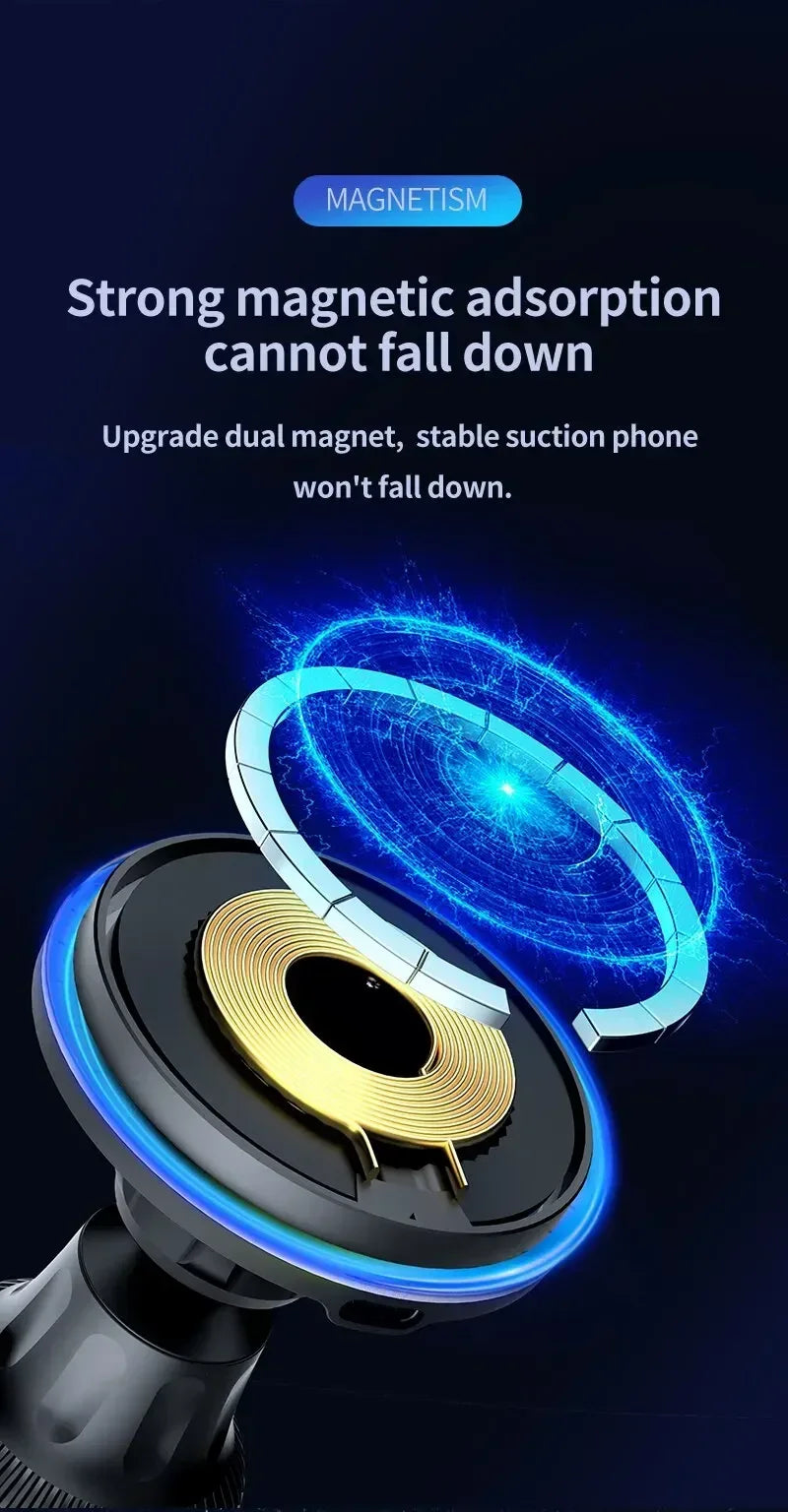 LED/RGB Magnetic Car Wireless Charger For iPhone 12 13 14 15 Pro Max Macsafe Car Phone Holder Stand Mount Fast Charging Station