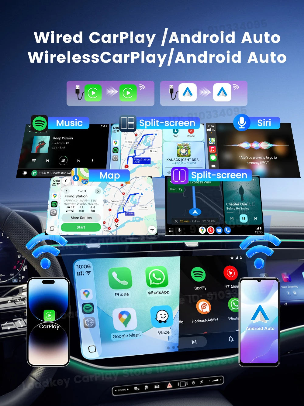 Carlinkit 5.0 2air Wireless CarPlay Android Auto Wireless Adapter 2in1 Plug and Play Auto Connection 5.8Ghz WiFi Bluetooth GPS