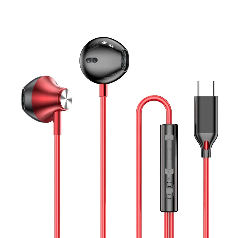 USB Type C Headphones HiFi Bass Stereo Volume Control Music 3.5mm Wired Earbuds With Mic For Galaxy S24 Ultra iPhone 15 Pro Max