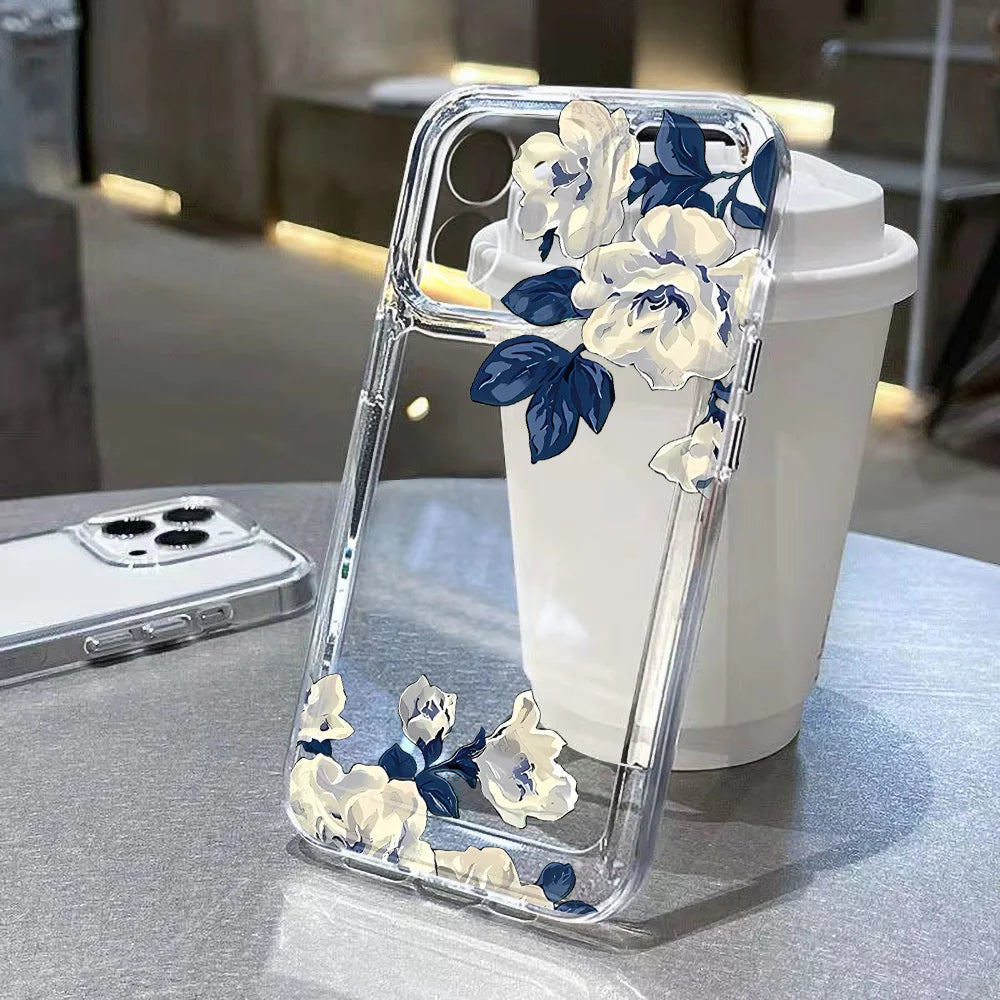 Purple Flower Phone Case For iPhone 17 Case iPhone 14 16 18 13 11 12 15 Pro Max 7 Plus 16e XR SE Air Shockproof Soft Clear Cover