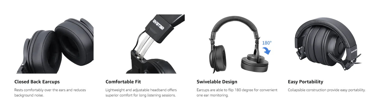 DMH10 Over-Ear Studio Monitor Headphones, Electric Drum Stereo Headphone for Drummers, with Deep Bass, Noise Isolation, 3m Cable