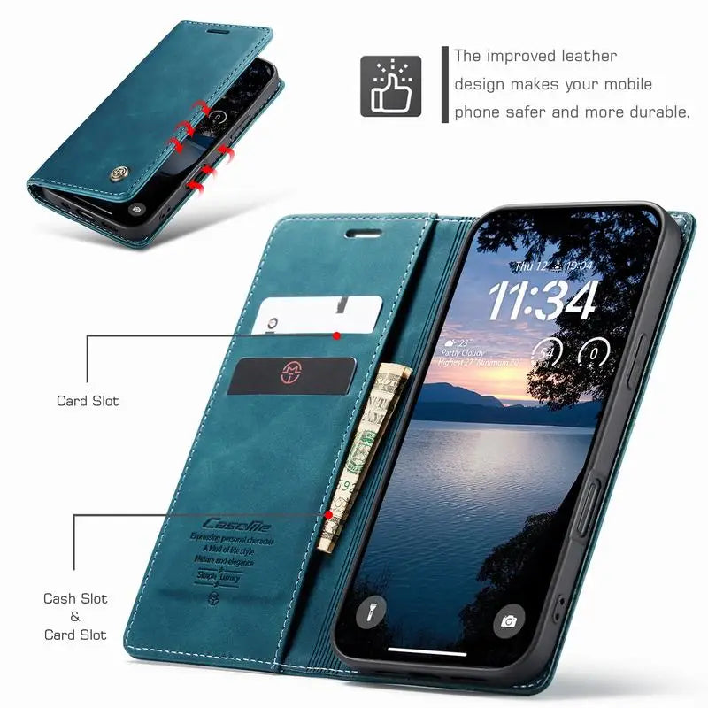 Leather Case For iPhone 17 16 15 14 13 12 11 18 Pro Max Air 16E X XR XS Max SE 2020 6 6s 7 8 Plus Luxury Magnetic Phone Cover