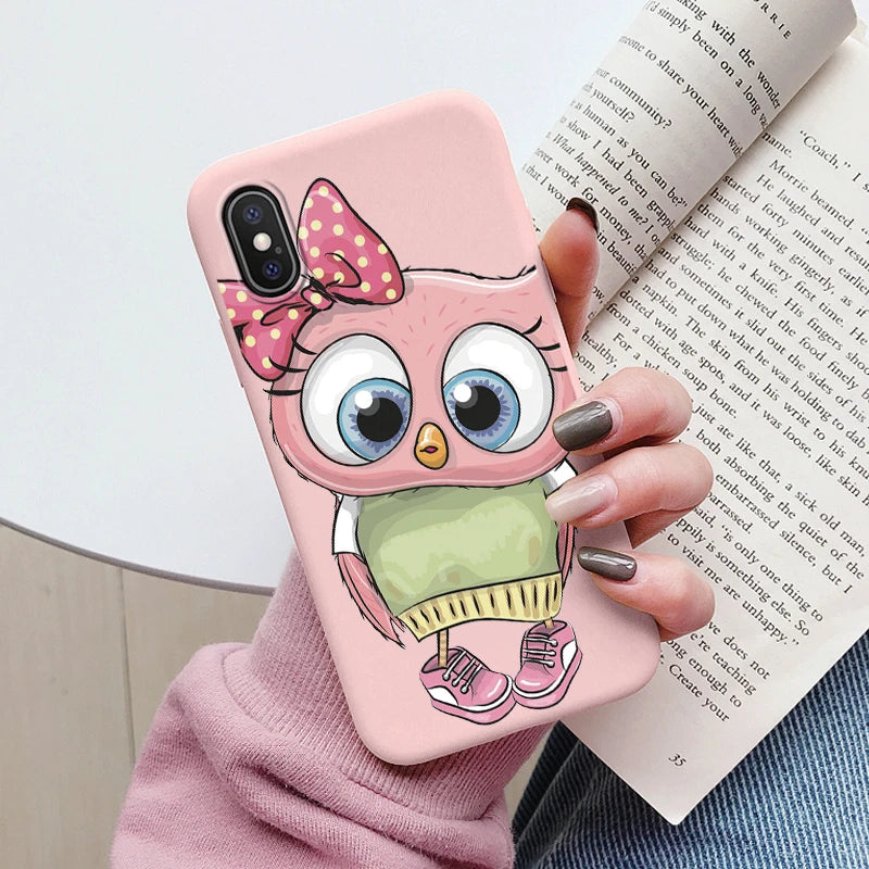 Flowers Funda For Phone Case iPhone X XS MAX XR Capa Soft Silicone Cute Cat Bear Back Cover For iPhone XR Bumper Women Anti-Fall