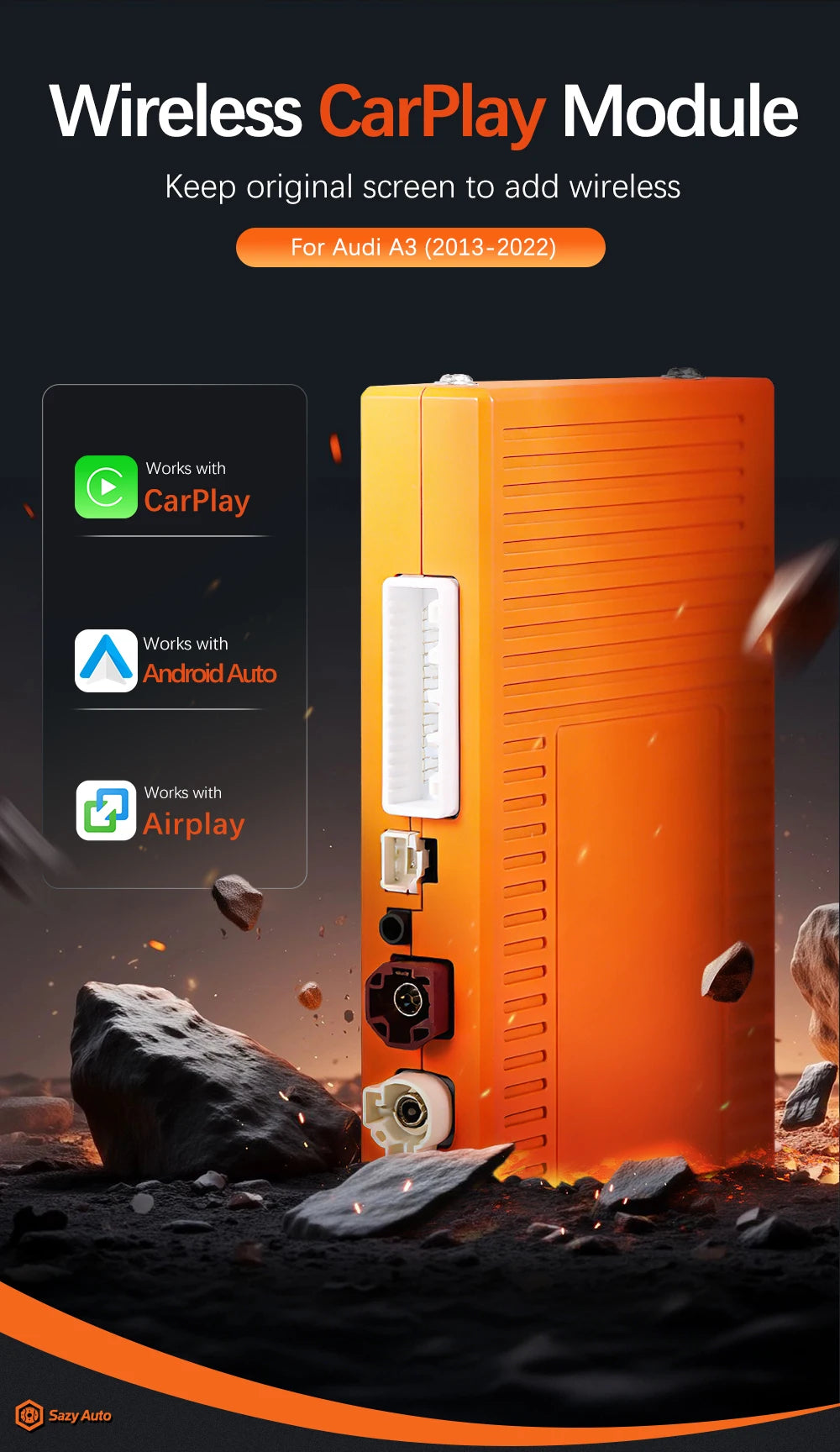 Sinairyu Wireless CarPlay Module Android Auto for Audi A3 S3 8V B9 MIB 2013-2020 Reverse Camera Car Play Functions
