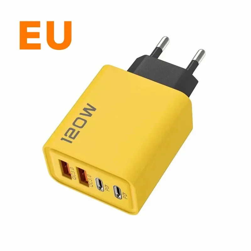 120W PD USB Charger Fast Charging Type C Mobile Phone Adapter For iPhone Samsung Quick Charge 3.0 EU Plug Wall Charger