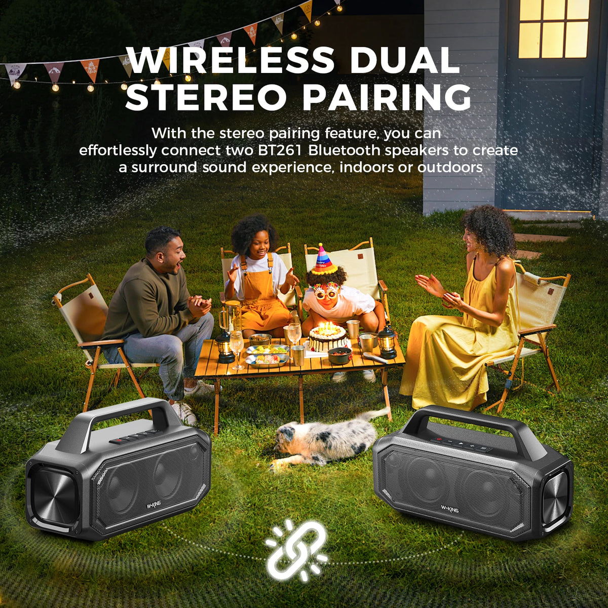 W-KING BT261-2 Bluetooth Wireless, 80W Portable Outdoor Speakers Loud with Bass Boost, Stereo Pairing, Reverse Charging, IPX6 Waterproof