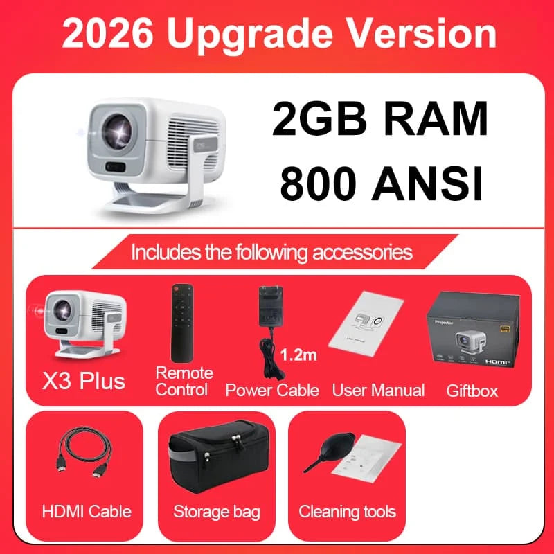 2026 Huaweishi X3 Plus Projector Android 4K Native Portable 1080P Auto Focus Video Home Cinema Outdoor HD LED HY320 Projetor