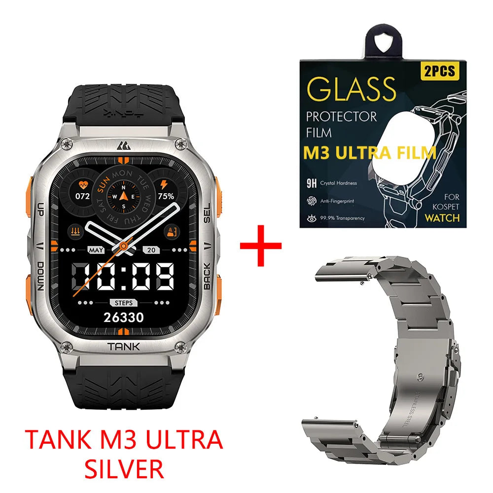 KOSPET TANK M3 Ultra GPS Smart Watch for Men Stainless Steel 5ATM Waterproof Bluetooth Call 24/7 Health Monitor for Android iOS