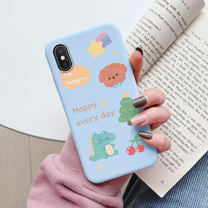 Flowers Funda For Phone Case iPhone X XS MAX XR Capa Soft Silicone Cute Cat Bear Back Cover For iPhone XR Bumper Women Anti-Fall