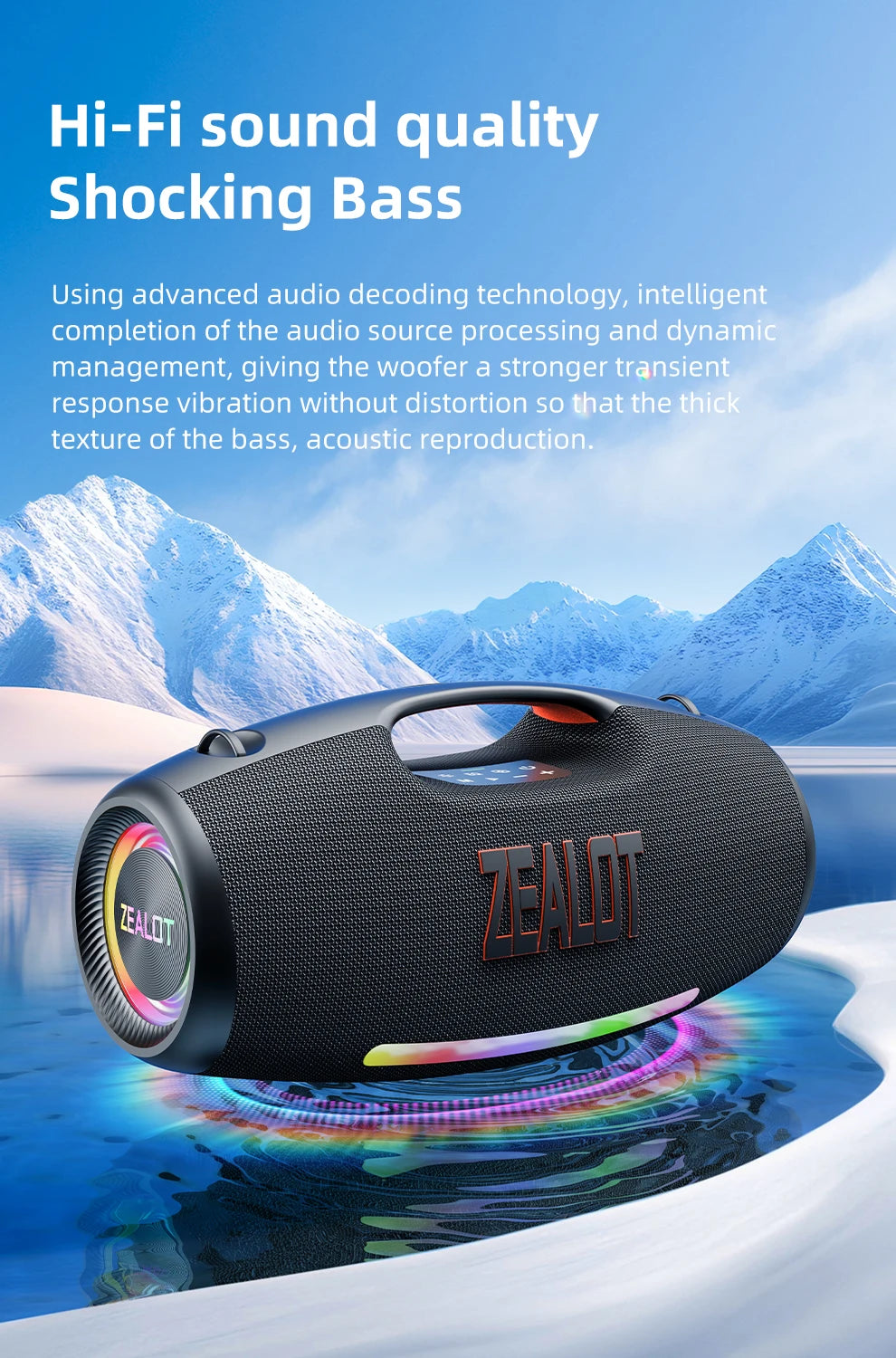 ZEALOT S89 Wireless Speaker 250W Portable Outdoor with RGB Color Lights Long 48000mAh Battery up to 8 Hours Playtime