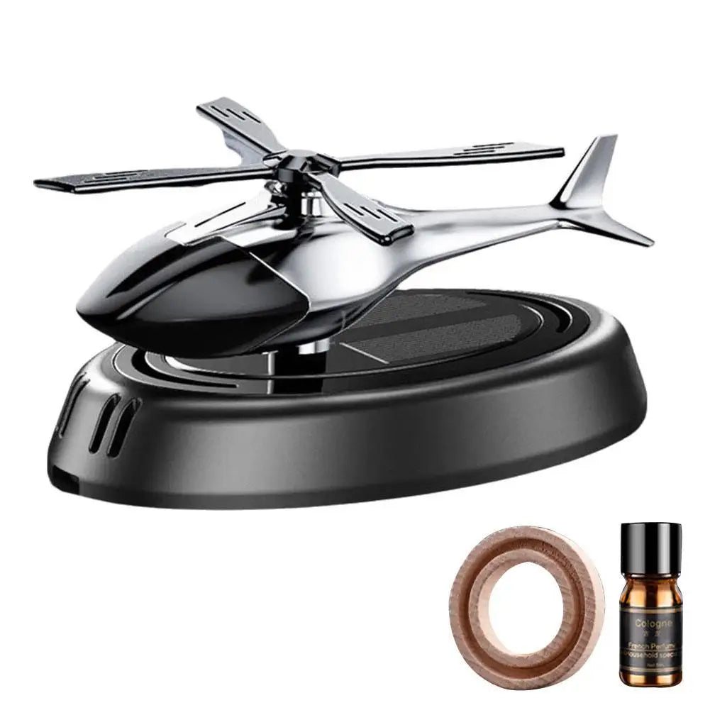 Solar Powered Rotation Helicopter Solar Aromatherapy Car Air Freshener Alloy+ABS Wooden Fragrance Auto Aroma Diffuser