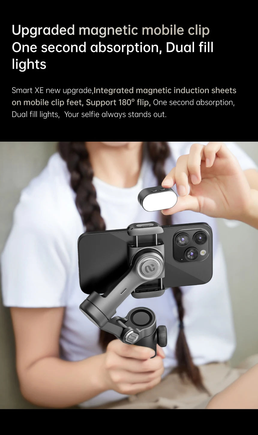 AOCHUAN 3-Axis Handheld Gimbal Stabilizer for Smartphone with Fill Light for iPhone Android Face Tracking Vlog Smart XE
