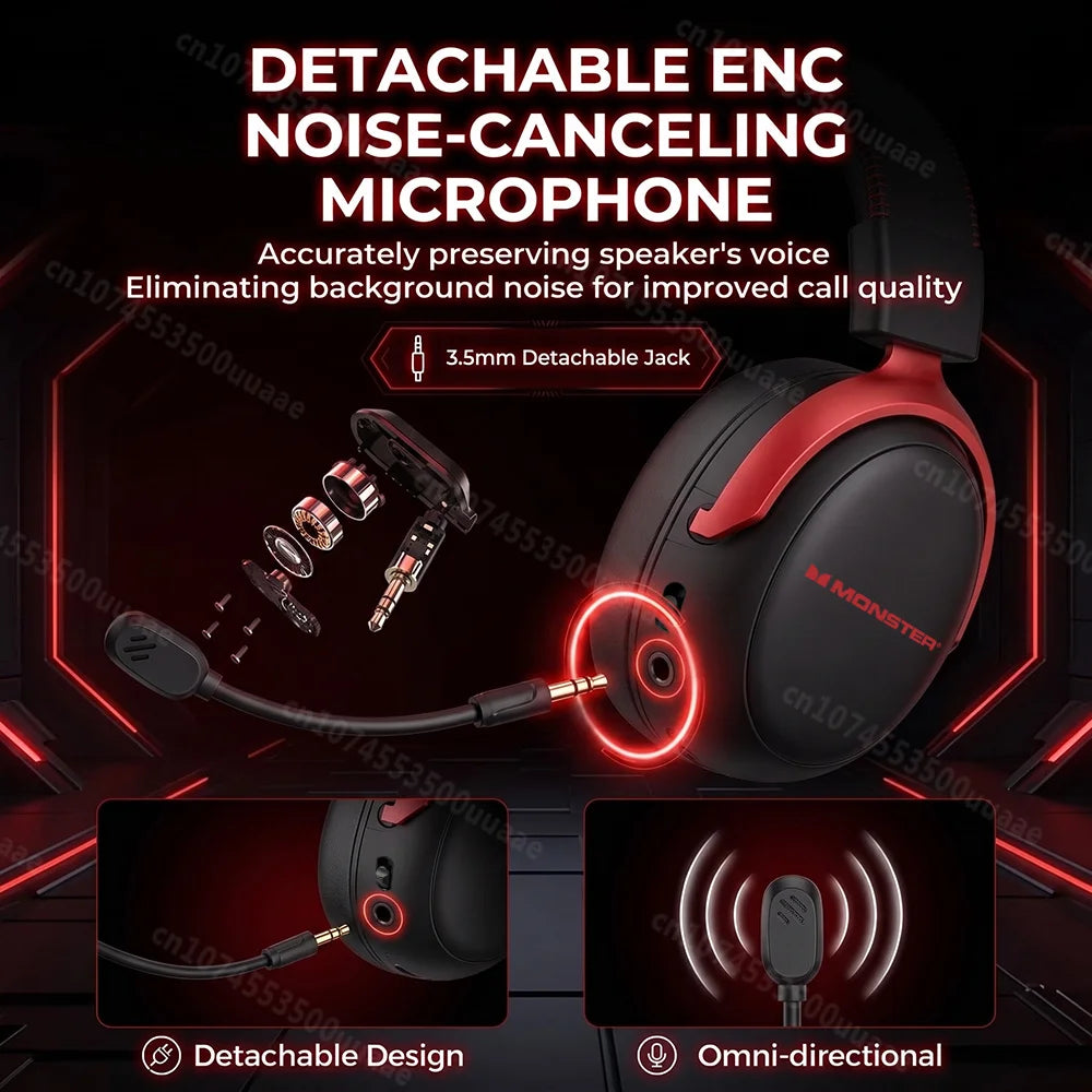 Monster GH04 Wireless Gaming Headphone 2.4G/Bluetooth 6.0 4-Mode 7.1 Surround Sound Esports Gaming Headset with Detachable Mic