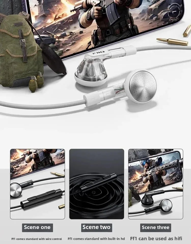 FiiO FF1 Wired in Ear Headphones Ergonomics Lightweight Portable Earbuds Beryllium Plated Diaphragm Detachable Cable Headphones