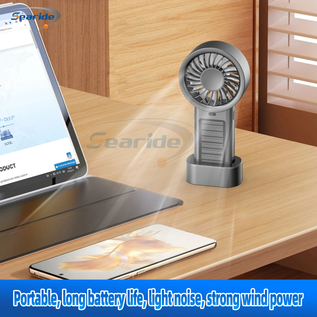 Solar Handheld Fan Small Dekstop Fan USB Light Rechargeable Portable Mini Air Cooling Hand Fan for Outdoor Camping Travel Hiking