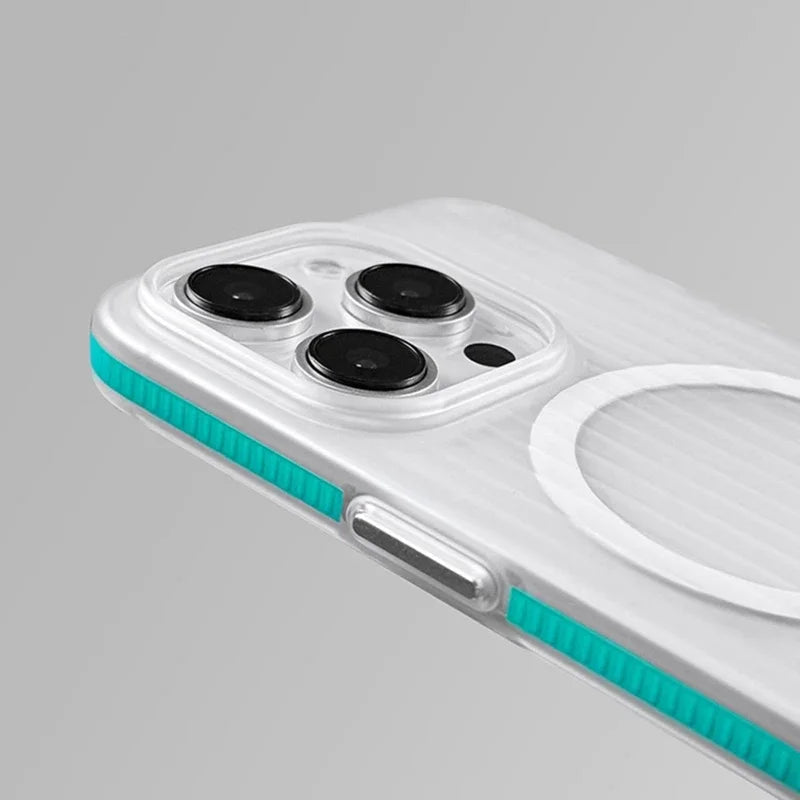 Geometric 3D Stripes Wireless Charging MagSafe Phone Case For iPhone 14 15 18Pro Max 15 13 Pro 16 Anti-fall Bumper Frosted Cover
