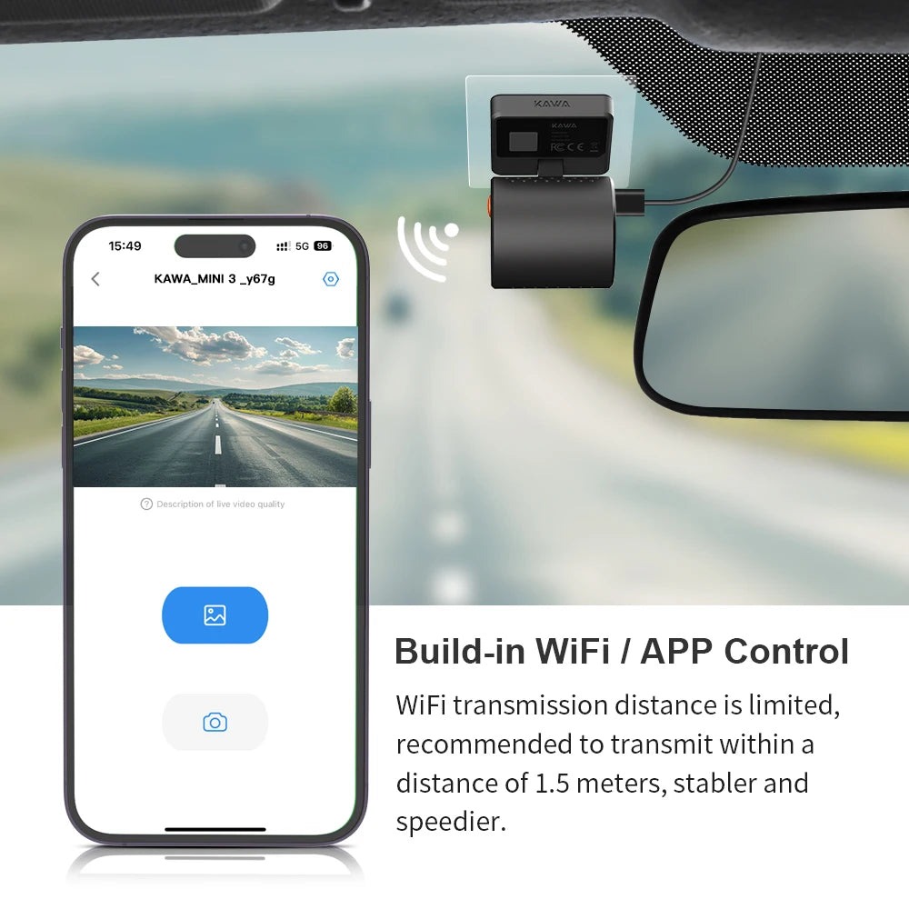 2K Mini Dash Camera Front DVR KAWA MINI 3 Hidden Dash Cam Video Recorder Emergency Voice Control Night Vision WiFi Dashcam
