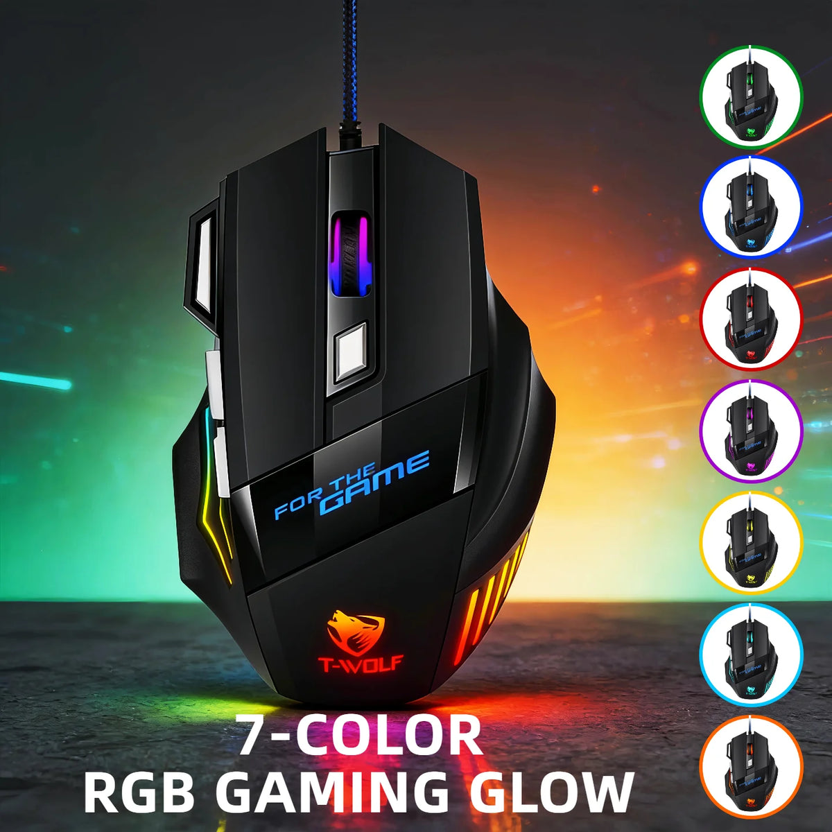 T-WOLF Wired Gaming Mouse 7 Buttons RGB Backlit Mouse Fire Button 2400 DPI Adjustable Ergonomic Optical Mouse for PC Laptop Gamer Professional
